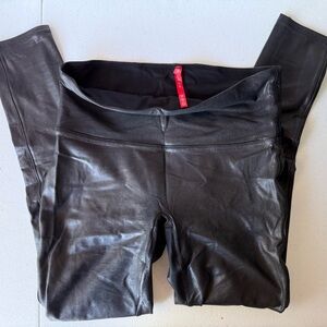 SPANX Black Shimmery Faux Leather Leggings